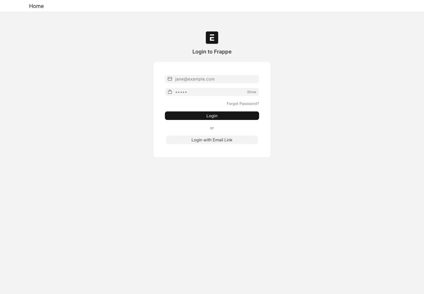 Frappe/ERPNext 로그인 화면의 Email, Password, Login 버튼